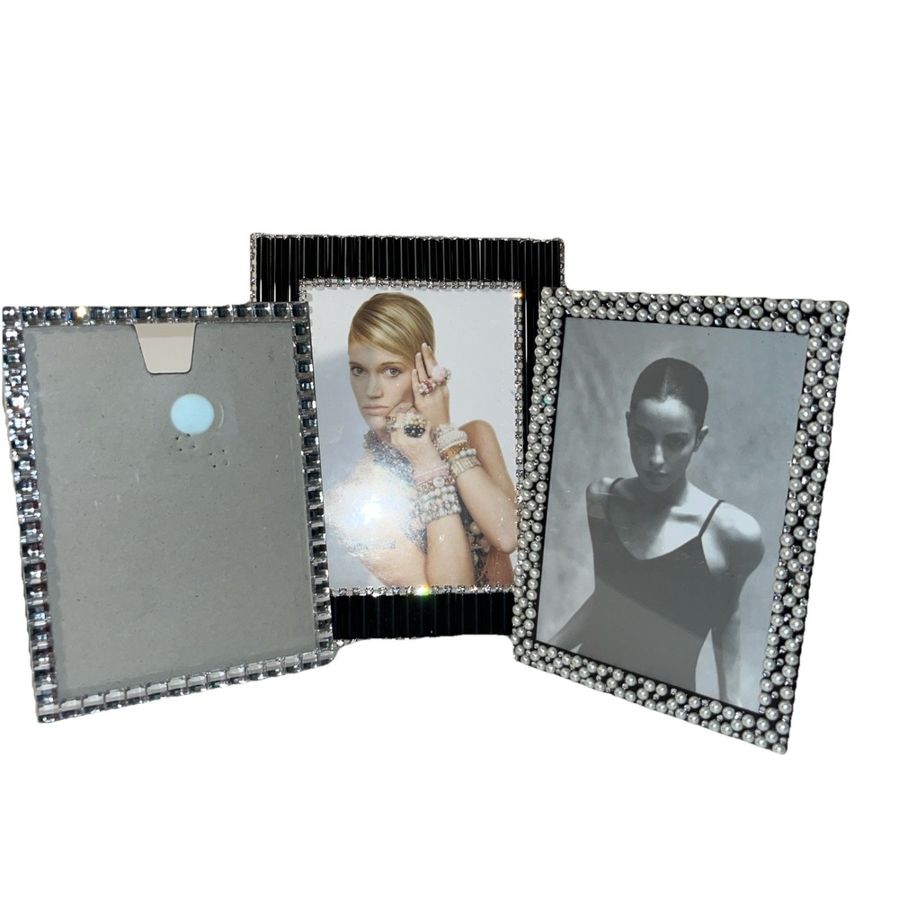Lot Of 3 Photo Frames with Rhinestones, Jewels And Pearly Balls. Modern 8x10,5x7